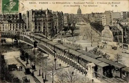 Ak Paris XI., Le Métropolitain, Boulevard Pasteur, Avenue de Breteuil