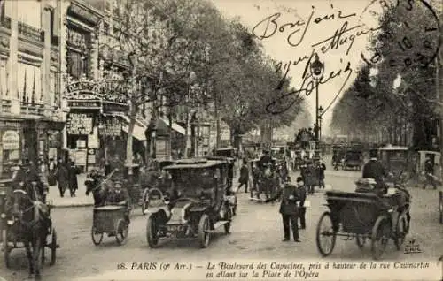 Ak Paris IX., Boulevard des Capucines, Rue Caumartin, Place de l’Opera