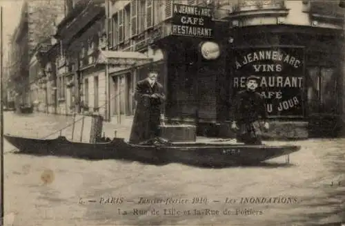 Ak Paris VII., Überschwemmungen 1910, Rue de Lille, Rue de Poitiers