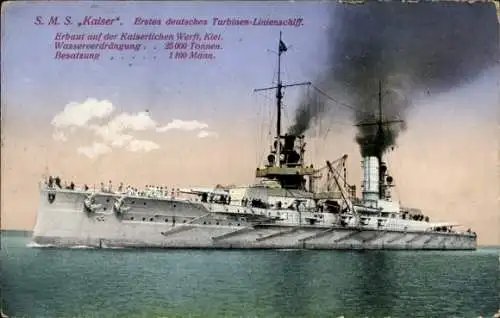 Ak Deutsches Kriegsschiff, SMS Kaiser, Turbinenlinienschiff, Kaiserliche Marine