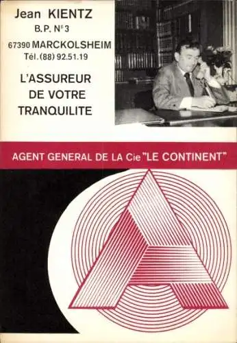 Ak Marckolsheim Markolsheim Elsass Bas Rhin, L'Assureur de Votre Tranquilite, Jean Kientz, Telefon