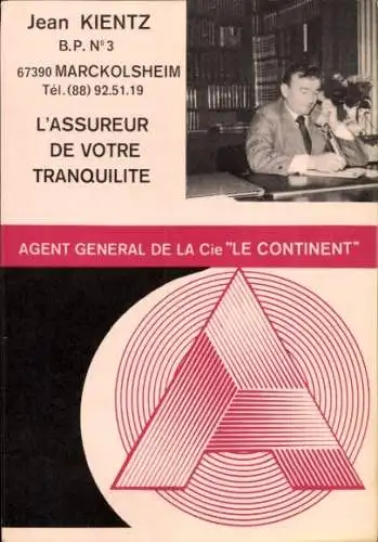 Ak Marckolsheim Markolsheim Elsass Bas Rhin, L'Assureur de Votre Tranquilite, Jean Kientz, Telefon