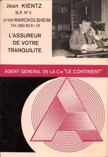 Ak Marckolsheim Markolsheim Elsass Bas Rhin, L'Assureur de Votre Tranquilite, Jean Kientz, Telefon