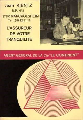 Ak Marckolsheim Markolsheim Elsass Bas Rhin, L'Assureur de Votre Tranquilite, Jean Kientz, Telefon