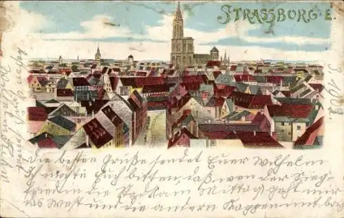 Litho Strasbourg Straßburg Elsass Bas Rhin, Stadtübersicht, Münster