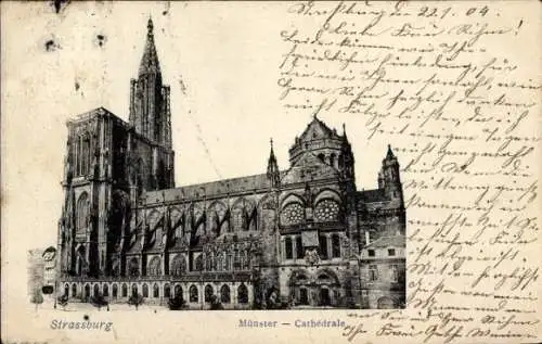 Litho Strasbourg Straßburg Elsass Bas Rhin, Münster Kathedrale
