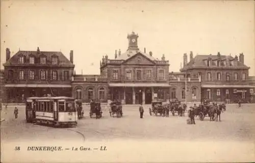 Ak Dunkerque Dünkirchen Nord, Bahnhof, Straßenbahn