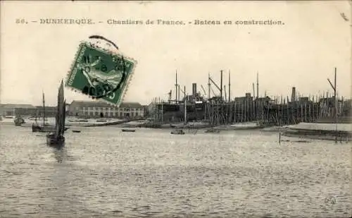 Ak Dunkerque Dünkirchen Nord, Chantiers de France, Bateau en construction