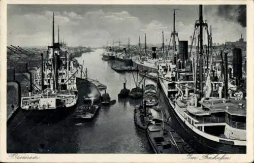 Ak Hansestadt Bremen, Freihafen, Schiffe