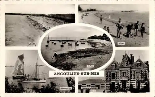 Ak Angoulins sur Mer Charente Maritime, Strand, Segelboote, Gebäude