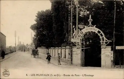 Ak Les Mureaux Yvelines, Eingang zur Brücke, Eremitage