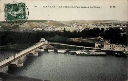 Ak Mantes-Yvelines, Die Brücke und das Panorama von Limay