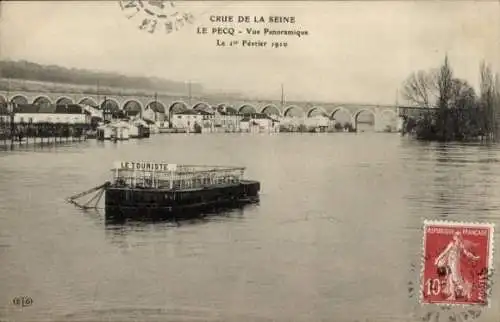 Ak Le Pecq Yvelines, Panoramablick, Brücke