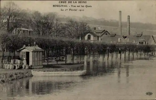 Ak Bougival Yvelines, Überschwemmung der Seine 1910, Blick auf die Kais
