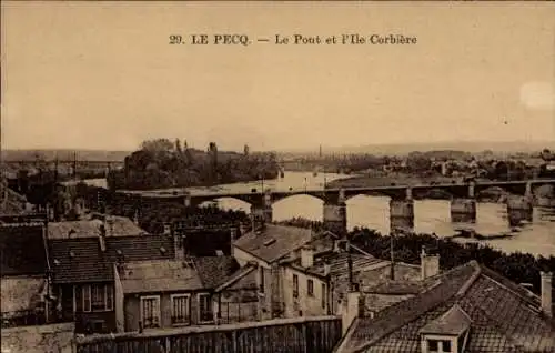 Ak Le Pecq Yvelines, Le Pont und Ile Corbière