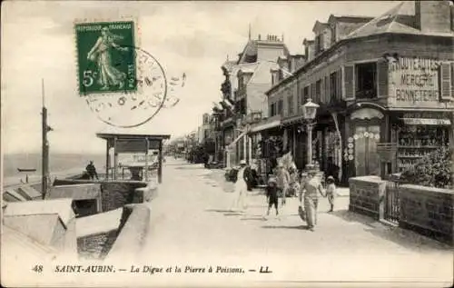 Ak Saint Aubin sur Mer Calvados, La Digue, Pierre a Poissons