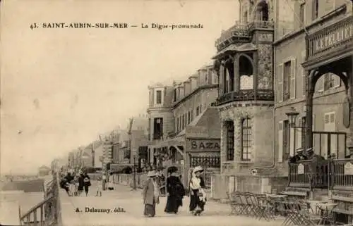 Ak Saint Aubin sur Mer Calvados, La Digue Promenade