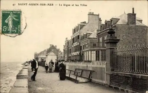 Ak Saint Aubin sur Mer Calvados, Digue, les Villas