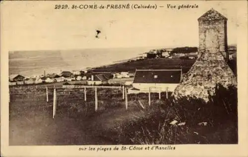Ak Saint Côme de Fresné Calvados, Gesamtansicht, Strand, Asnelles