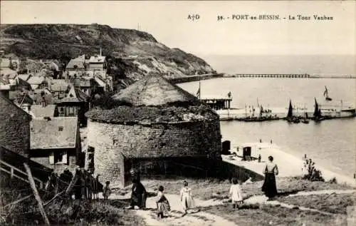 Ak Port en Bessin Calvados, La Tour Vauban