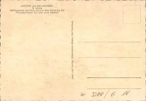 Ak Bettingerode Bad Harzburg am Harz, Gasthof und Schlachterei B. Leiste