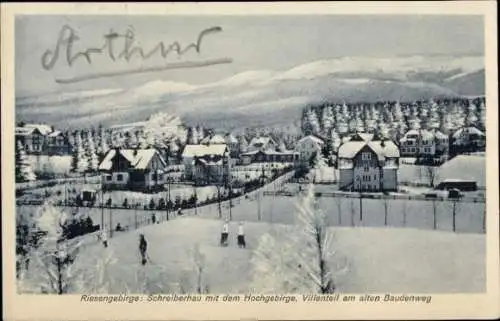 Ak Szklarska Poręba Schreiberhau Riesengebirge Schlesien, Villenteil am alten Baudenweg, Winter