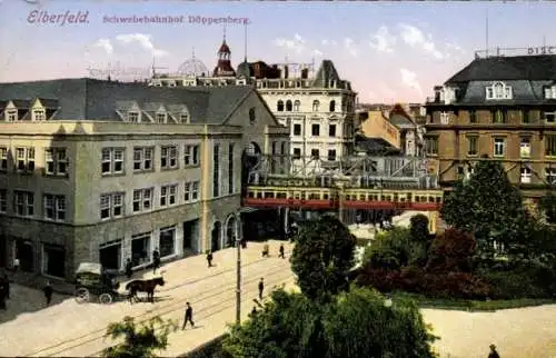 Ak Elberfeld Wuppertal, Schwebebahnhof Döppersberg, Schwebebahn