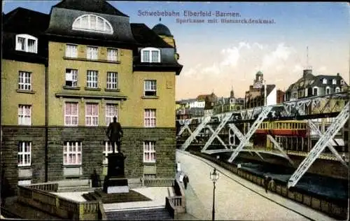 Ak Wuppertal, Schwebebahn, Sparkasse, Bismarckdenkmal