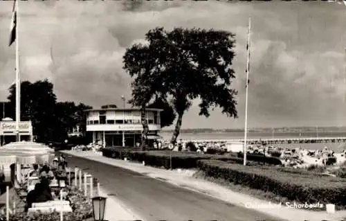 Ak Ostseebad Scharbeutz in Holstein, Strandhalle, Steg, Promenade