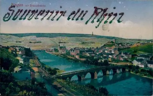 Ak Bingen am Rhein, Gesamtansicht, Brücke