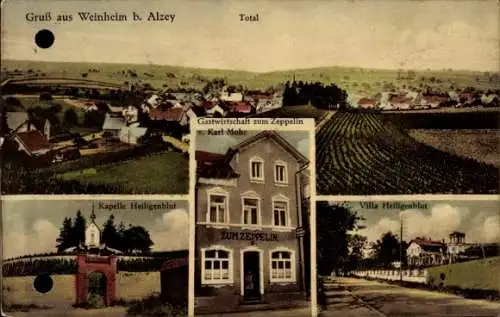 Ak Weinheim Alzey in Rheinhessen, Totale, Gastwirtschaft Zeppelin, Kapelle Heiligenblut, Villa