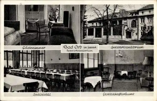 Ak Bad Orb im Spessart Hessen, Spessartsanatorium, Gästezimmer, Speisesaal, Gesellschaftsräume