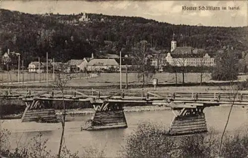 Ak Schäftlarn Oberbayern, Kloster Schäftlarn, Holzbrücke