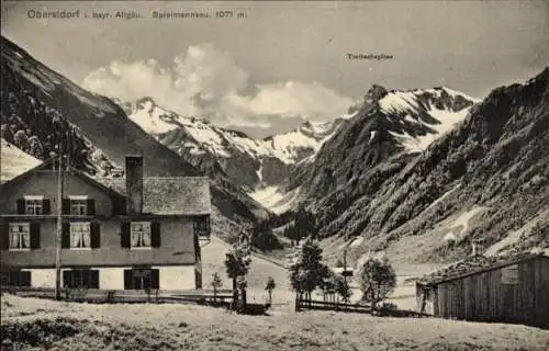 Ak Oberstdorf bayer. Allgäu, Haus, Spielmannsau, Gebirge