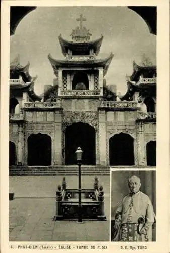 Ak Phat Dièm Tonkin Vietnam, Kirche, Grab von Pater Six, Kirche, Grabmal