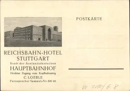 Ak Stuttgart in Württemberg, Reichsbahn Hotel, Hauptbahnhof