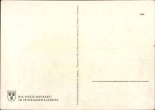 Künstler Ak Ria Picco-Rückert, Im Feinblechwalzwerk