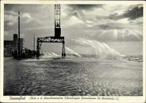 Ak Bremerhaven, Columbuspier bei Sturmflut