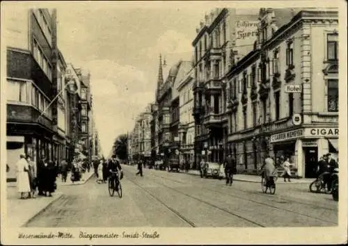 Ak Wesermünde Mitte Bremerhaven, Bürgermeister Smidt Straße, Geschäfte