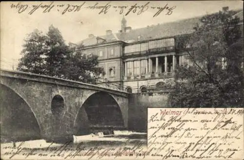 Ak Weimar in Thüringen, Teilansicht, Ilm, Brücke