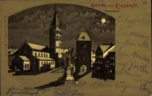 Mondschein Litho Lutherstadt Eisenach in Thüringen, Nikolaitor