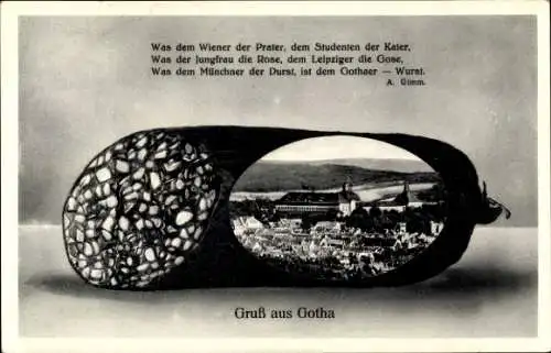 Passepartout Ak Gotha in Thüringen, Blutwurst, Teilansicht der Stadt