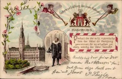 Litho Hamburg Mitte Altstadt, Eröffnung des neuen Rathauses