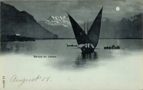 Ak Genf Kanton Schweiz, Lac Leman, Barque du leman, Mond
