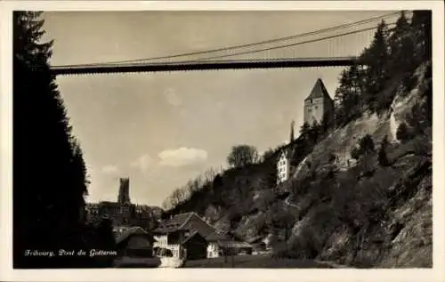 Ak Fribourg Freiburg Stadt Schweiz, Pont du Gotteron, Ortsansicht mit Brücke