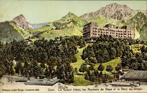 Ak Caux Montreux Kanton Waadt, Grand Hotel, Rochers de Naye, Dent de Jaman