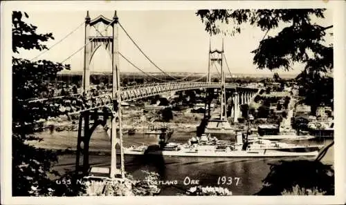 Foto Ak Portland Oregon USA, Brücke, USS Northampton, 1937