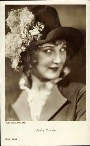 Ak Schauspielerin Anita Dorris, Portrait mit Hut