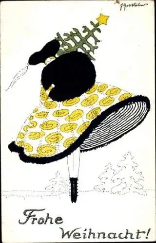 Künstler Ak Gottlöber, Glückwunsch Weihnachten, Frau mit Weihnachtsbaum und Muff