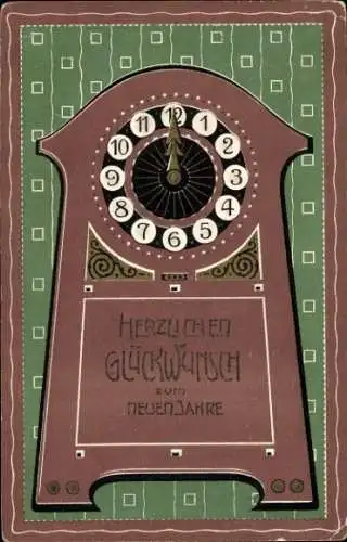 Präge Ak Fröhliches Neujahr, Standuhr